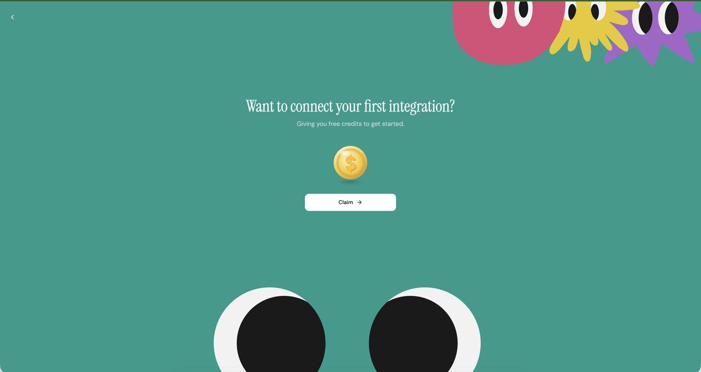 Onboarding screen inviting the user to claim free credits