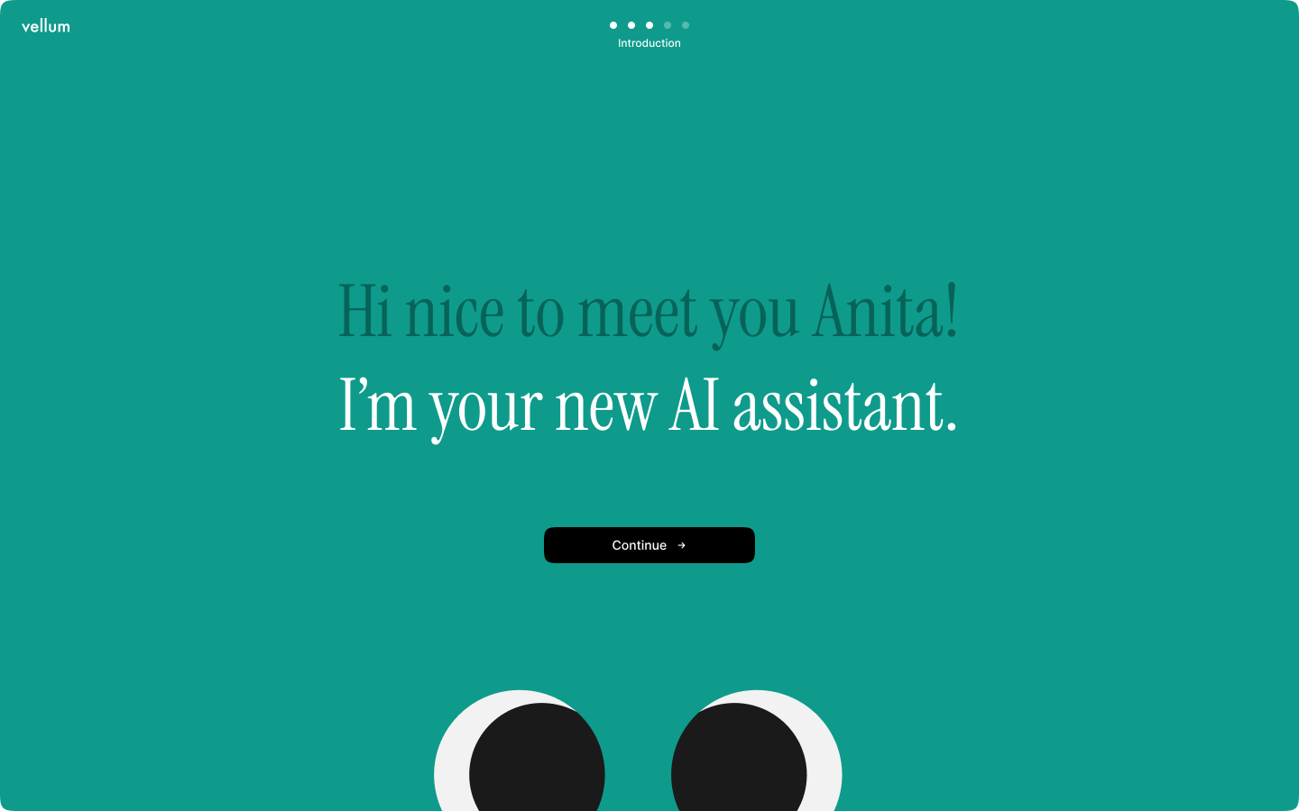 Onboarding screen introducing Anita's new AI assistant