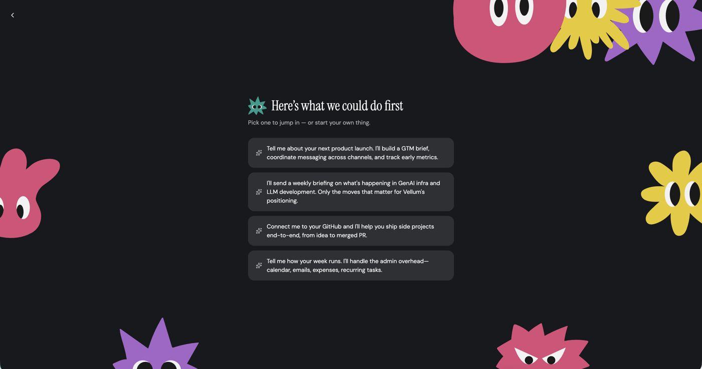 Onboarding screen suggesting personalized first tasks